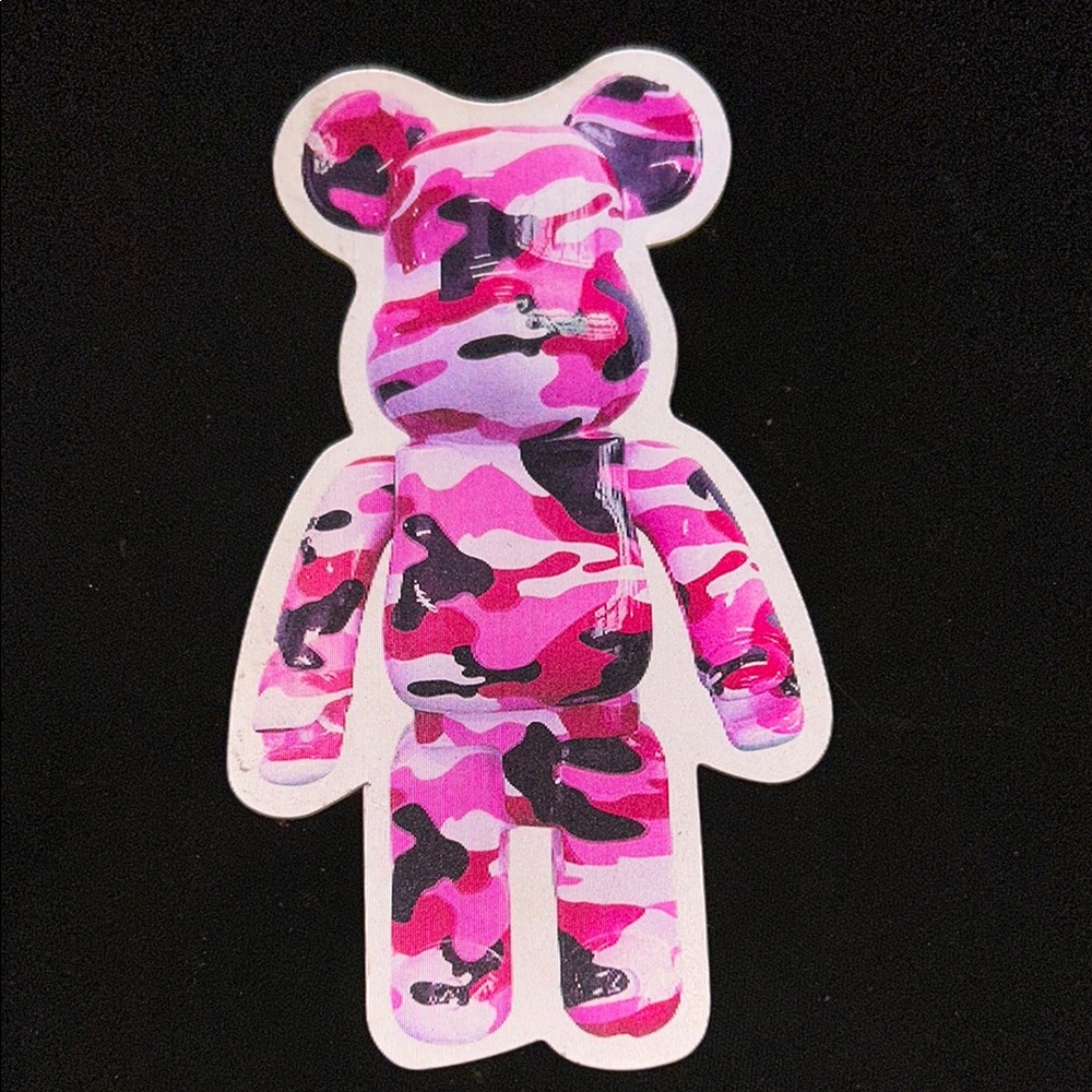 Pink and Black Camouflage BearBrick Bear 3D waterproof sticker